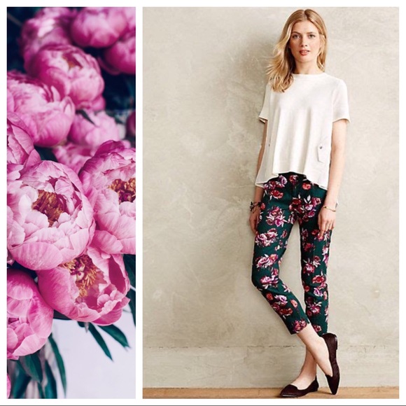 Anthropologie Pants - Cartonnier Charlie Green Floral Pants Sz 10 EUC